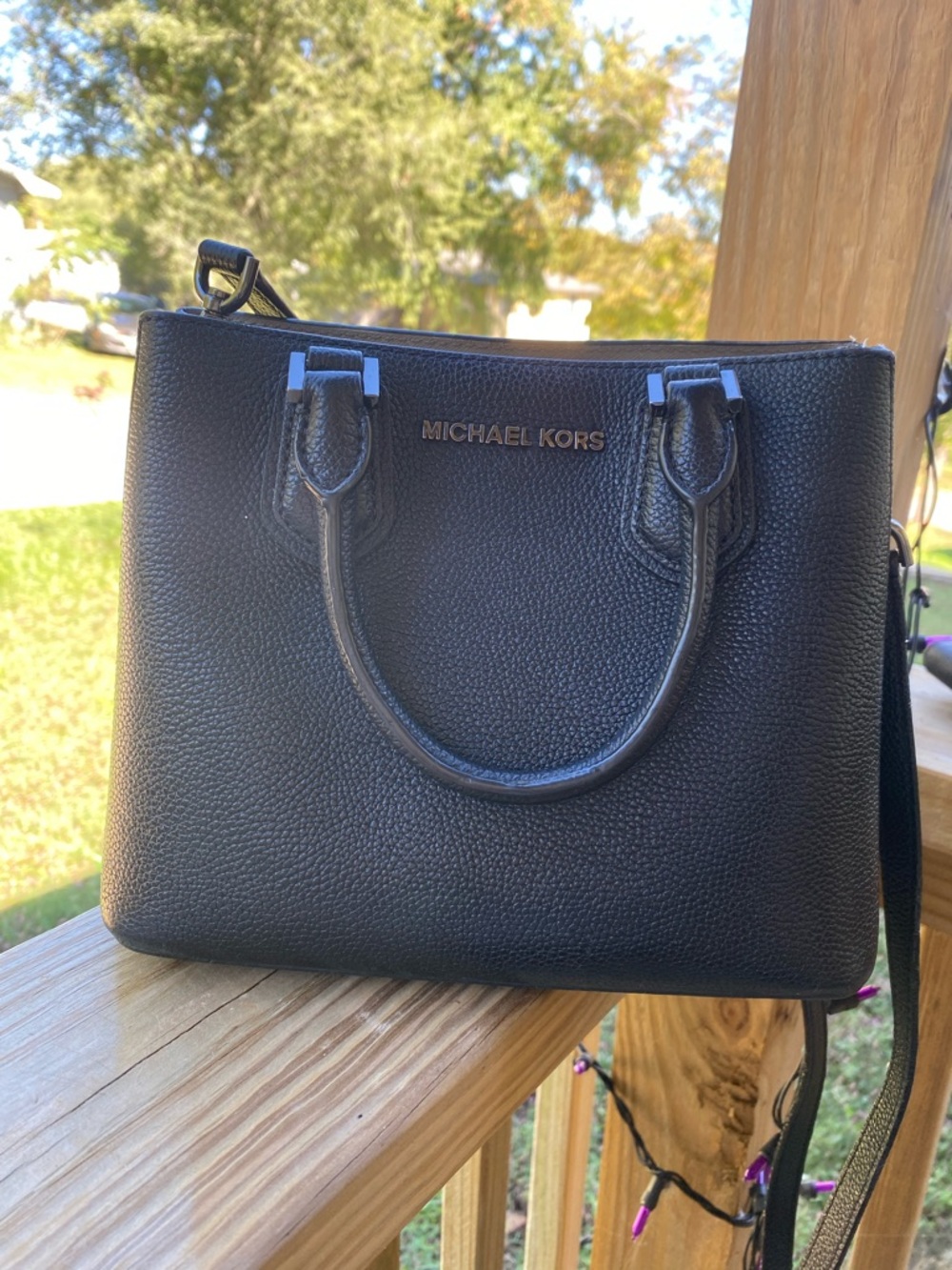 Michael Kors Black Pebbled Leather Satchel with Crossbody Strap